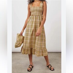 Rails Rumi smocked midi dress yellow sunflower plaid 22614